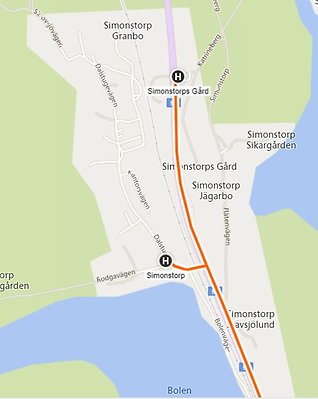 Kartbild som visar busshållplatser i Simonstorp