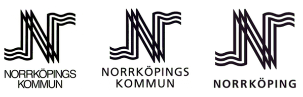 Tre liknande svartvita bilder med texten N Norrköping eller N Norrköpings kommun. Alla i olika stilar och typsnitt.