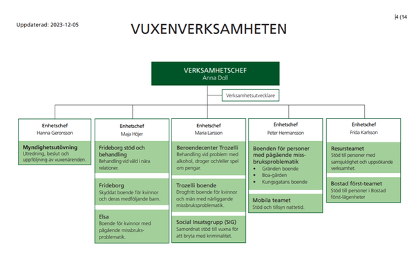 Organisationsschema Vuxenverksamheten 2024.
