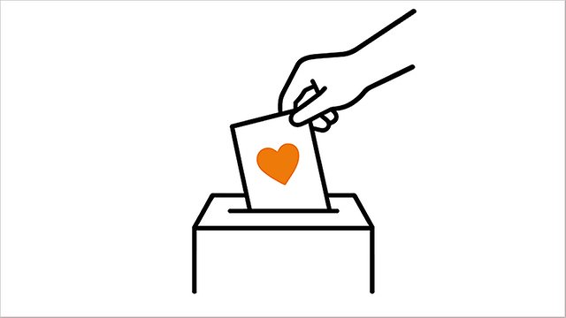Illustration på en hand som lägger en röst i en valurna.