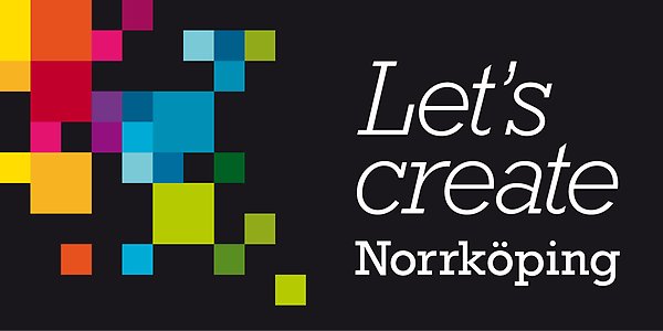 Bilden visar märket Let's create Norrköping på svart bakgrund.
