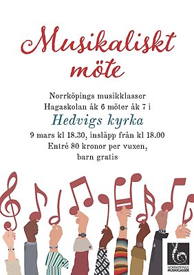 Bild på affisch för Musikaliskt möte i Hedvigs kyrka.